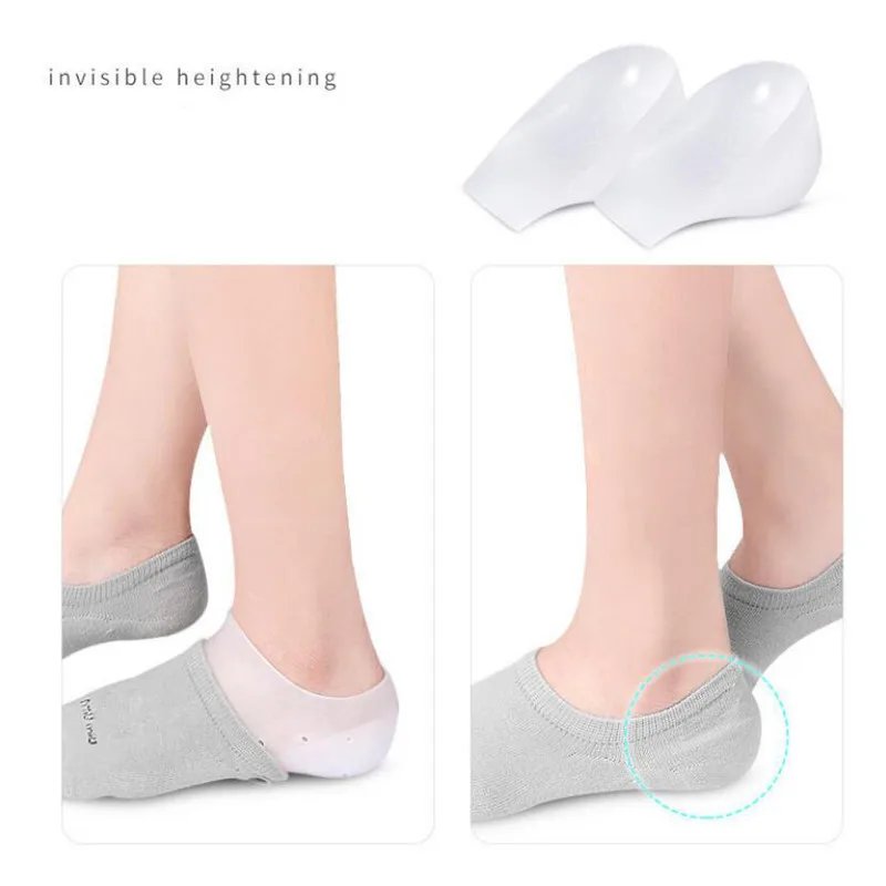 Unisex Invisible Height Lifting Increase Insoles Silicone Elastic Heel Pad Foot Protection Men Women Heel Cushion Hidden Insole