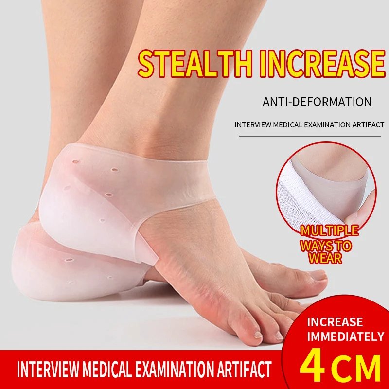 Silicone Invisible Height Increase Insoles Elastic Lifting Socks Heel Pad Foot Protection Orthoped Support Unisex Hidden Insole