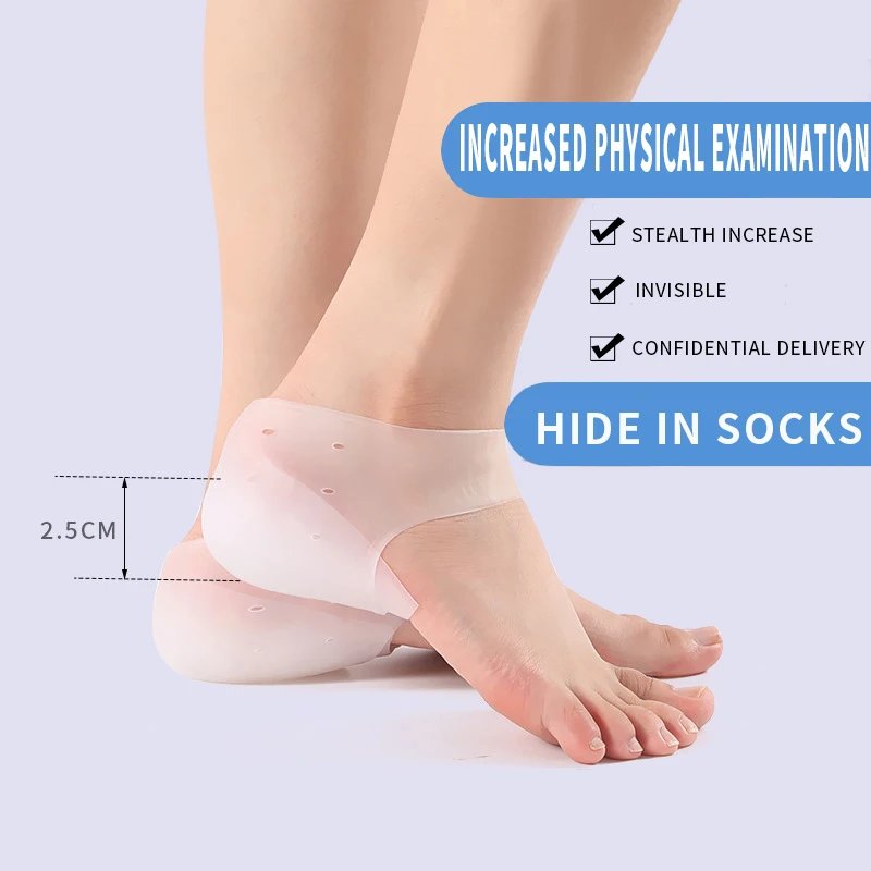 Silicone Invisible Height Increase Insoles Elastic Lifting Socks Heel Pad Foot Protection Orthoped Support Unisex Hidden Insole