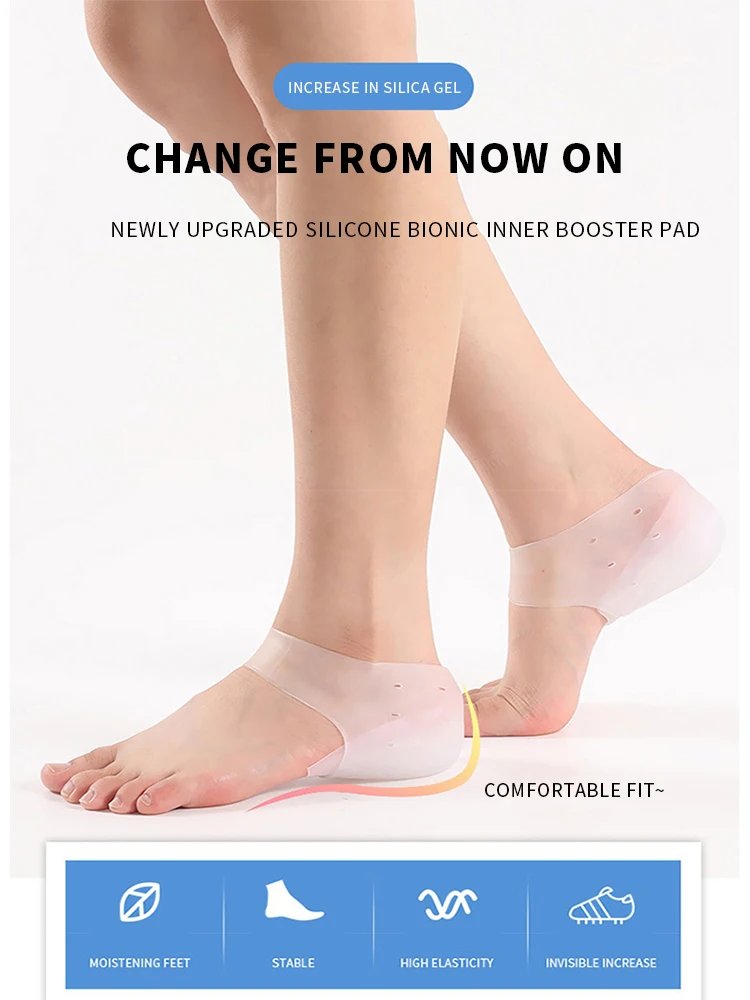 Silicone Invisible Height Increase Insoles Elastic Lifting Socks Heel Pad Foot Protection Orthoped Support Unisex Hidden Insole