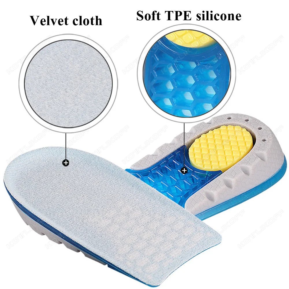 Silicone Gel Height Increase Insole Heel Lifting Inserts Shoe Foot Care Protector Elastic Pain Absorption Cushion Hidden Insoles