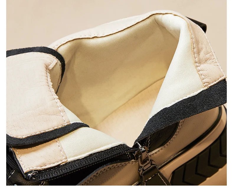 High Top Women Shoes Genuine leather 8cm Platform Boots Wedge Hidden Heel Zip Spring Autumn Warm Fur Winter Shoes Sneakers