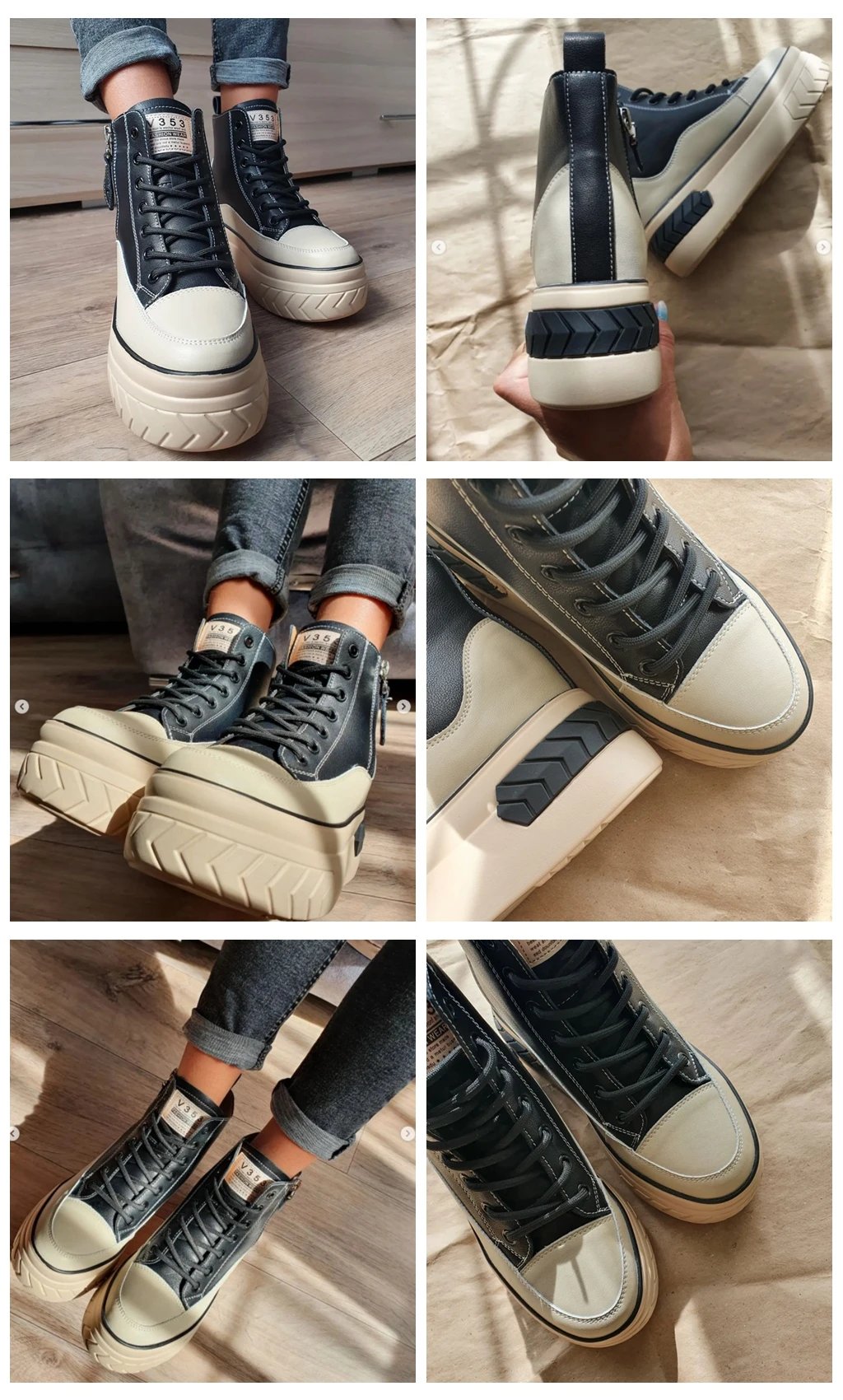 High Top Women Shoes Genuine leather 8cm Platform Boots Wedge Hidden Heel Zip Spring Autumn Warm Fur Winter Shoes Sneakers High Top Women Shoes Genuine leather 8cm Platform Boots Wedge Hidden Heel Zip Spring Autumn Warm Fur Winter Shoes Sneakers