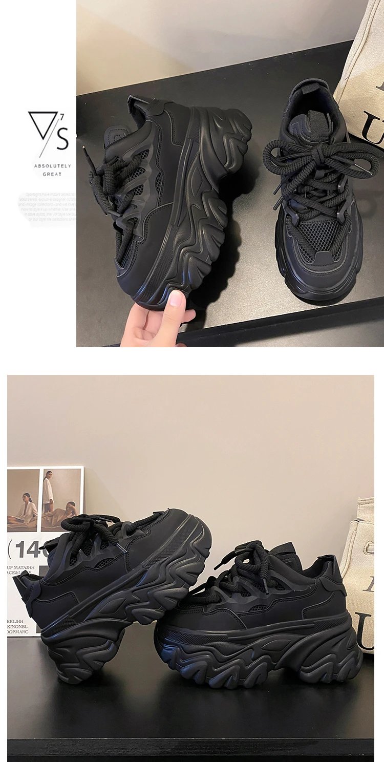 Women Platform Casual Breathable Mesh Shoes 2023 New Summer Chunky Sneakers 8.5CM Wedges Hidden Heels Hollow Leisure Shoes Woman