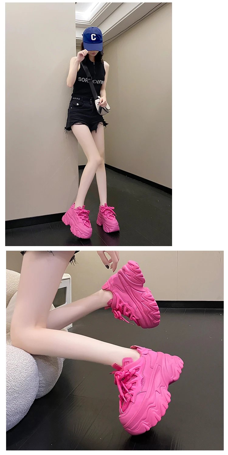 Women Platform Casual Breathable Mesh Shoes 2023 New Summer Chunky Sneakers 8.5CM Wedges Hidden Heels Hollow Leisure Shoes Woman