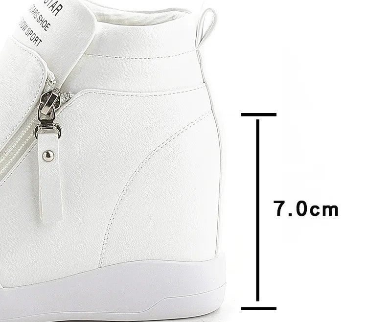 New High Top Women Sneakers Spring Autumn New Hidden Heel Casual Shoes Side Zip Women White Platform Wedge Rivet Shoes