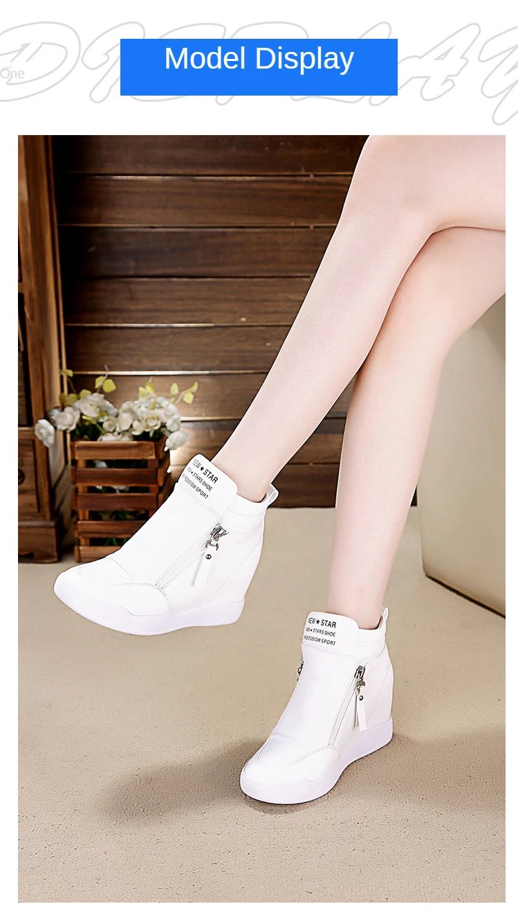 New High Top Women Sneakers Spring Autumn New Hidden Heel Casual Shoes Side Zip Women White Platform Wedge Rivet Shoes