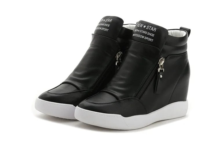 New High Top Women Sneakers Spring Autumn New Hidden Heel Casual Shoes Side Zip Women White Platform Wedge Rivet Shoes