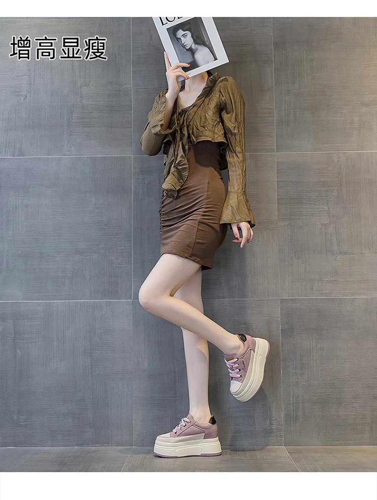 9cm Genuine Leather Platform Sneakers Wedge Shoes for Women Breathable Sneakers Autumn Casual Shoes Hidden Heel Zapatillas Mujer