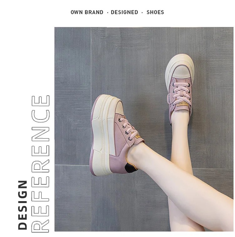 9cm Genuine Leather Platform Sneakers Wedge Shoes for Women Breathable Sneakers Autumn Casual Shoes Hidden Heel Zapatillas Mujer