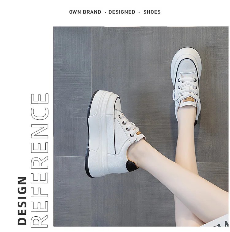 9cm Genuine Leather Platform Sneakers Wedge Shoes for Women Breathable Sneakers Autumn Casual Shoes Hidden Heel Zapatillas Mujer