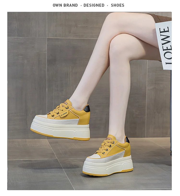 9cm Genuine Leather Platform Sneakers Wedge Shoes for Women Breathable Sneakers Autumn Casual Shoes Hidden Heel Zapatillas Mujer