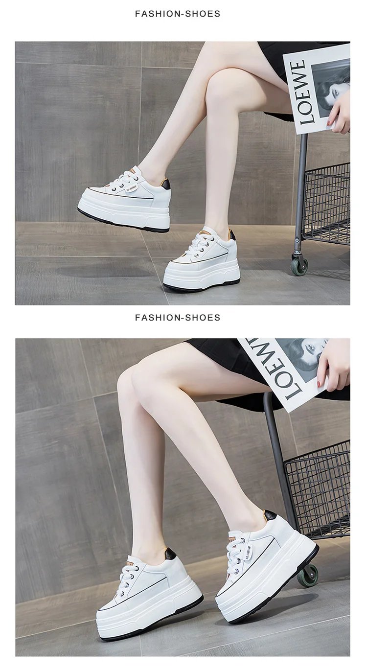 9cm Genuine Leather Platform Sneakers Wedge Shoes for Women Breathable Sneakers Autumn Casual Shoes Hidden Heel Zapatillas Mujer