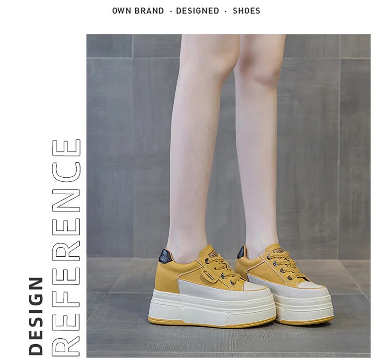 9cm Genuine Leather Platform Sneakers Wedge Shoes for Women Breathable Sneakers Autumn Casual Shoes Hidden Heel Zapatillas Mujer
