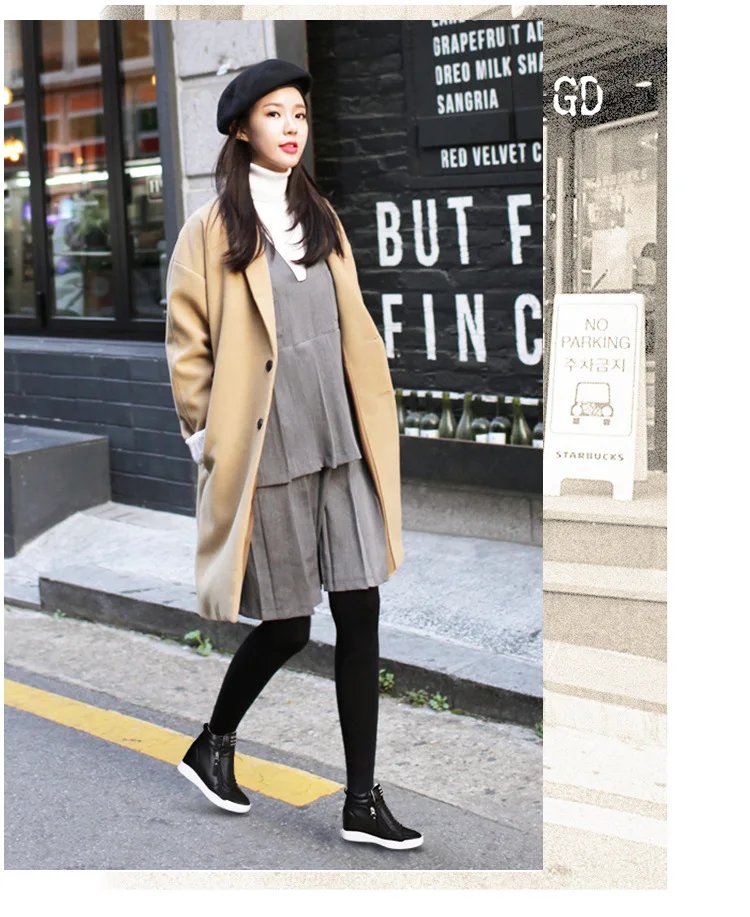 New High Top Women Sneakers Spring Autumn New Hidden Heel Casual Shoes Side Zip Women White Platform Wedge Rivet Shoes