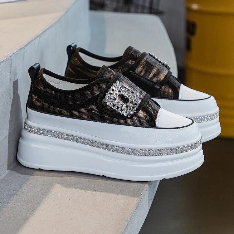 6cm Denim Platform Wedge Genuine Leather Casual Spring Summer Autumn Comfy High Brand Chunky Sneakers Hidden Heels Shoes