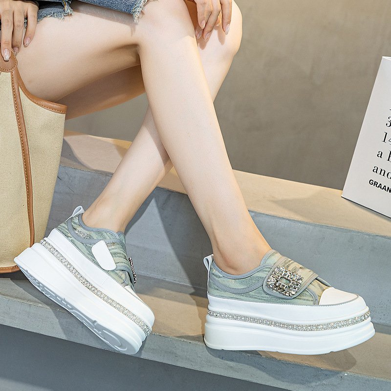 6cm Denim Platform Wedge Genuine Leather Casual Spring Summer Autumn Comfy High Brand Chunky Sneakers Hidden Heels Shoes