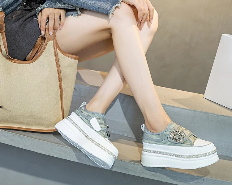 6cm Denim Platform Wedge Genuine Leather Casual Spring Summer Autumn Comfy High Brand Chunky Sneakers Hidden Heels Shoes
