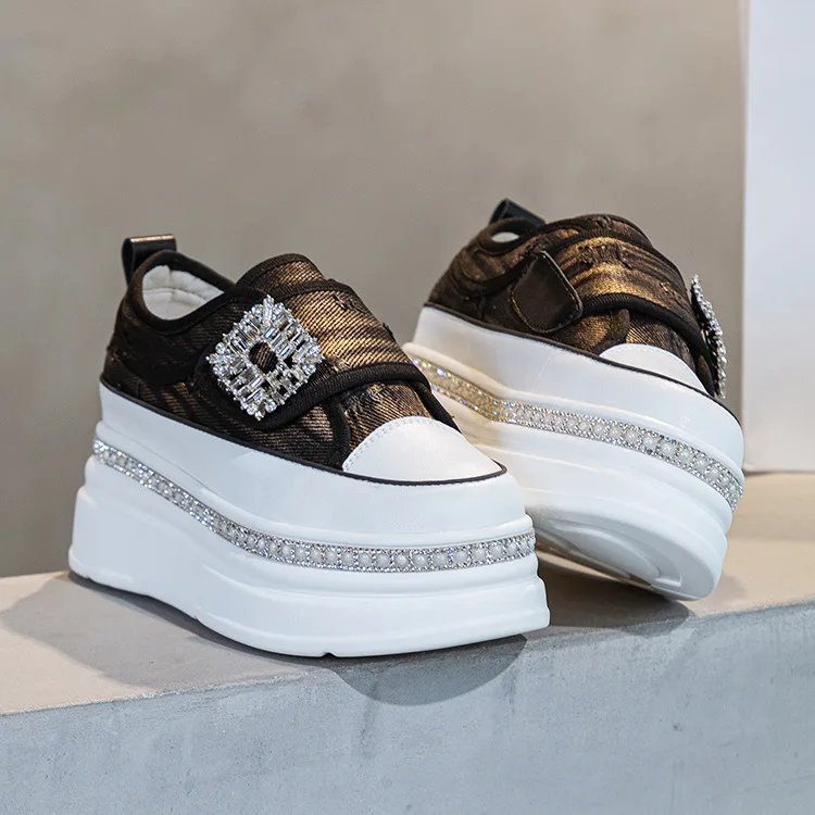 6cm Denim Platform Wedge Genuine Leather Casual Spring Summer Autumn Comfy High Brand Chunky Sneakers Hidden Heels Shoes