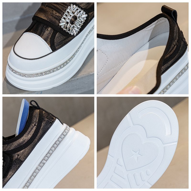 6cm Denim Platform Wedge Genuine Leather Casual Spring Summer Autumn Comfy High Brand Chunky Sneakers Hidden Heels Shoes