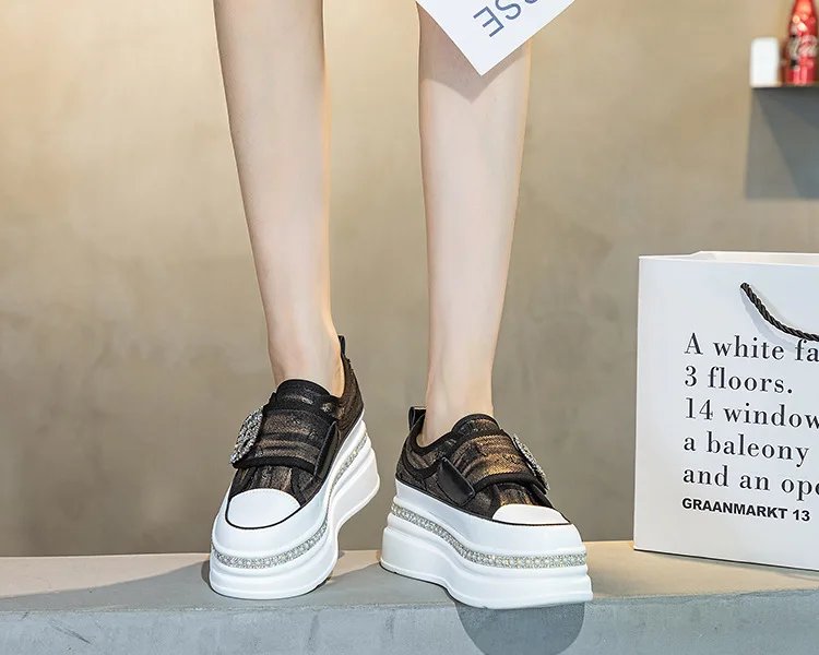 6cm Denim Platform Wedge Genuine Leather Casual Spring Summer Autumn Comfy High Brand Chunky Sneakers Hidden Heels Shoes