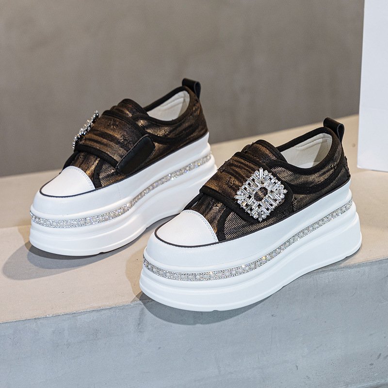 6cm Denim Platform Wedge Genuine Leather Casual Spring Summer Autumn Comfy High Brand Chunky Sneakers Hidden Heels Shoes