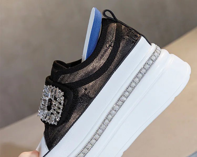 6cm Denim Platform Wedge Genuine Leather Casual Spring Summer Autumn Comfy High Brand Chunky Sneakers Hidden Heels Shoes