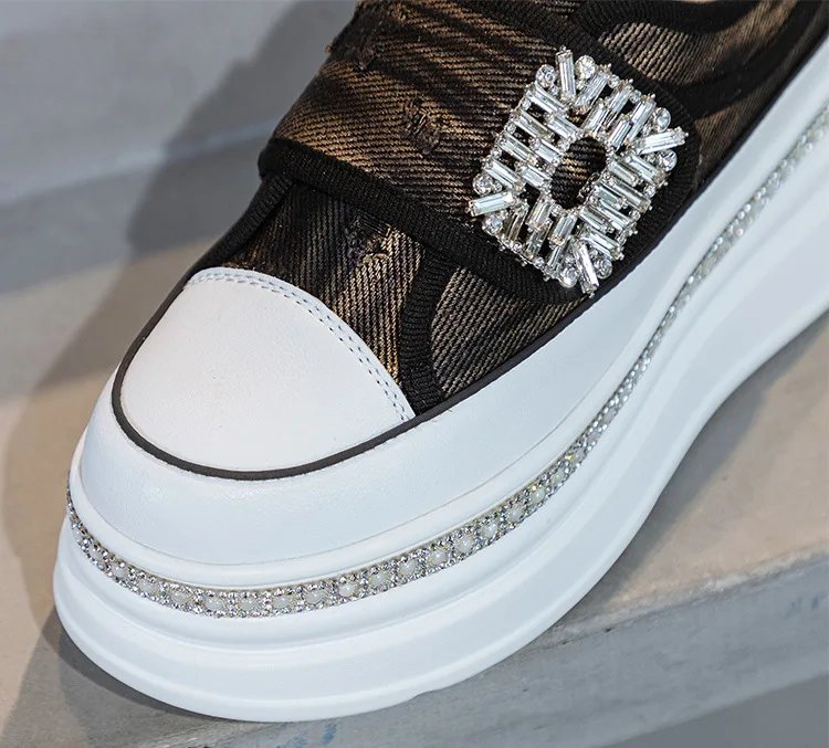 6cm Denim Platform Wedge Genuine Leather Casual Spring Summer Autumn Comfy High Brand Chunky Sneakers Hidden Heels Shoes