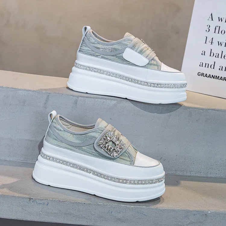 6cm Denim Platform Wedge Genuine Leather Casual Spring Summer Autumn Comfy High Brand Chunky Sneakers Hidden Heels Shoes