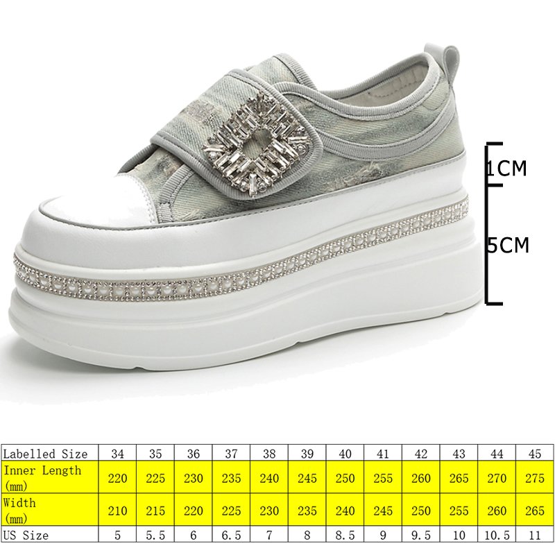 6cm Denim Platform Wedge Genuine Leather Casual Spring Summer Autumn Comfy High Brand Chunky Sneakers Hidden Heels Shoes