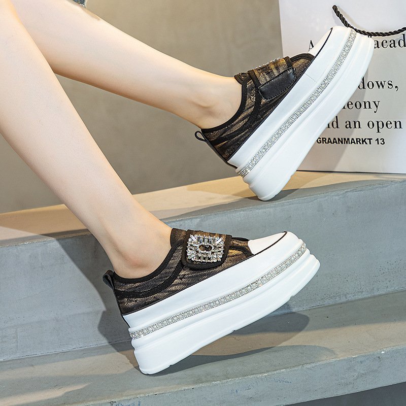 6cm Denim Platform Wedge Genuine Leather Casual Spring Summer Autumn Comfy High Brand Chunky Sneakers Hidden Heels Shoes