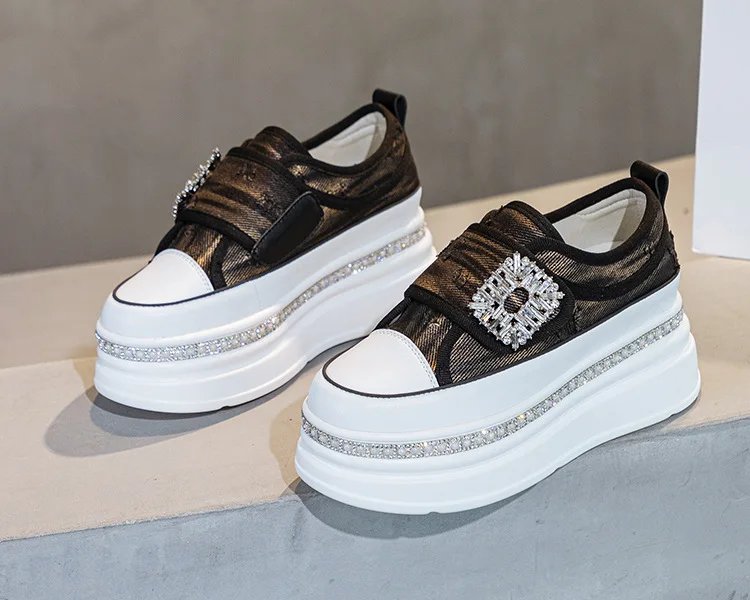 6cm Denim Platform Wedge Genuine Leather Casual Spring Summer Autumn Comfy High Brand Chunky Sneakers Hidden Heels Shoes