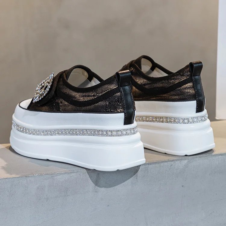 6cm Denim Platform Wedge Genuine Leather Casual Spring Summer Autumn Comfy High Brand Chunky Sneakers Hidden Heels Shoes