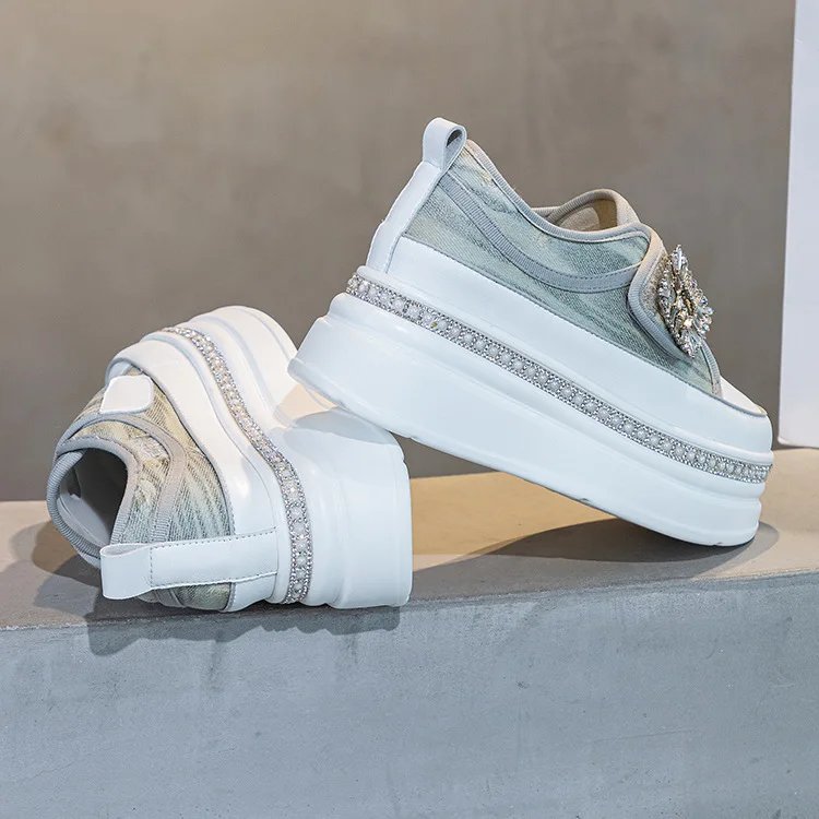 6cm Denim Platform Wedge Genuine Leather Casual Spring Summer Autumn Comfy High Brand Chunky Sneakers Hidden Heels Shoes