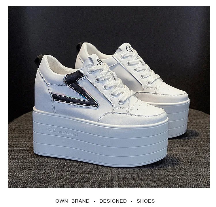 12cm Genuine Leather Platform Wedge Chunky Sneaker Hidden Heels Casual Breathable Spring Autumn High Brand Vulcanize Shoes