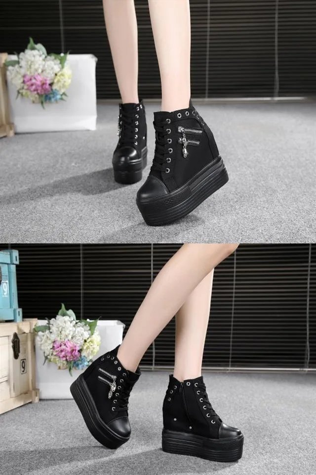 NEW Classic Hidden Heels Platform Sneakers Women's Breathable Wedge Canvas Shoes Woman Casual Ladies Boots Autumn Zapatos Mujer