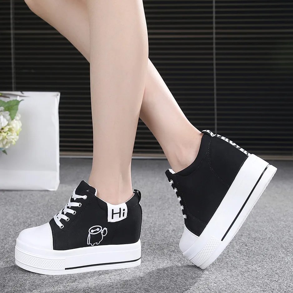 NEW Classic Hidden Heels Platform Sneakers Women's Breathable Wedge Canvas Shoes Woman Casual Ladies Boots Autumn Zapatos Mujer