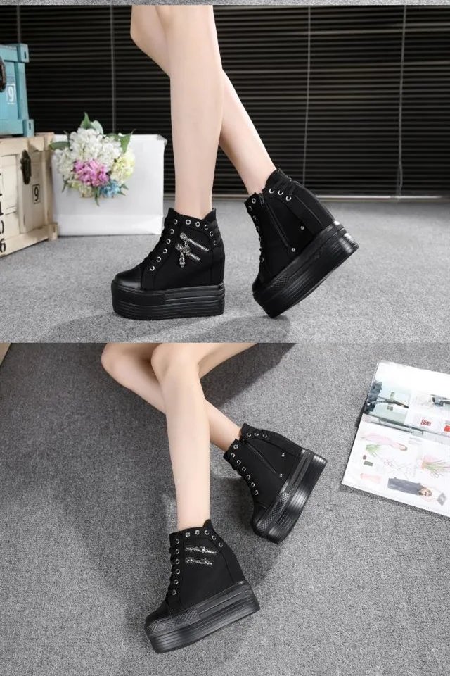 NEW Classic Hidden Heels Platform Sneakers Women's Breathable Wedge Canvas Shoes Woman Casual Ladies Boots Autumn Zapatos Mujer