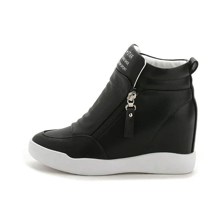 2024 New High Top Women Sneakers Autumn Winter Hidden Heel Casual Shoes Side Zip Women White Platform Wedge Rivet Shoes