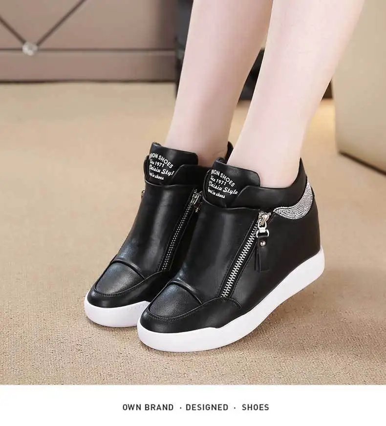 2024 New High Top Women Sneakers Autumn Winter Hidden Heel Casual Shoes Side Zip Women White Platform Wedge Rivet Shoes