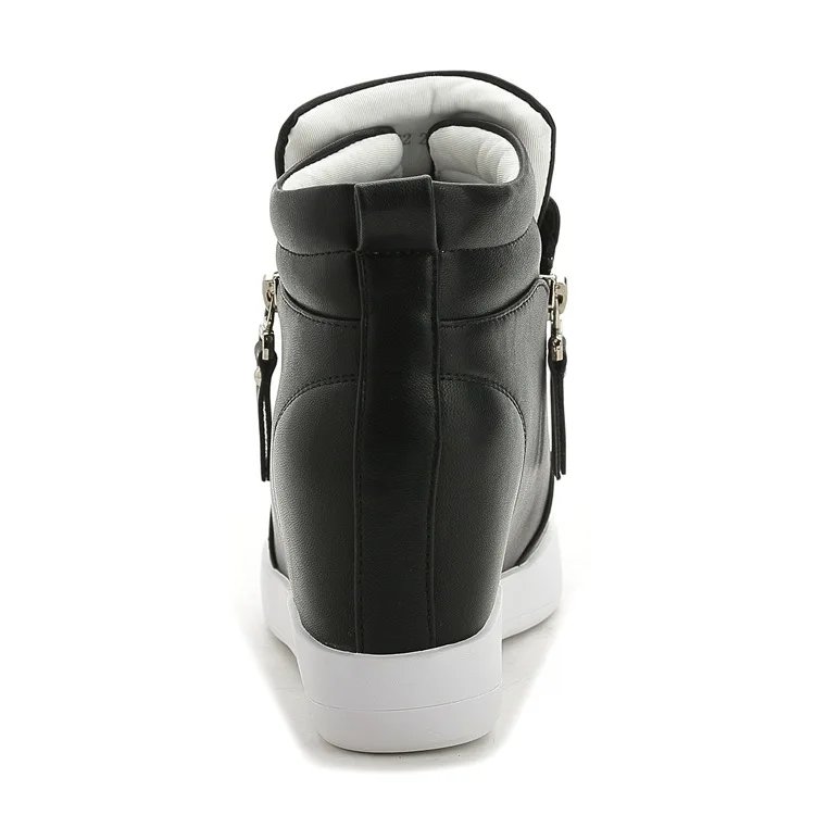 2024 New High Top Women Sneakers Autumn Winter Hidden Heel Casual Shoes Side Zip Women White Platform Wedge Rivet Shoes