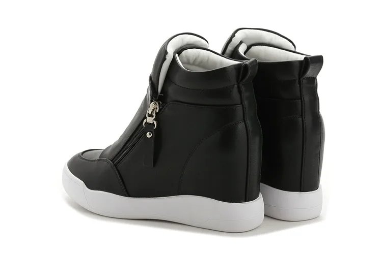 2024 New High Top Women Sneakers Autumn Winter Hidden Heel Casual Shoes Side Zip Women White Platform Wedge Rivet Shoes