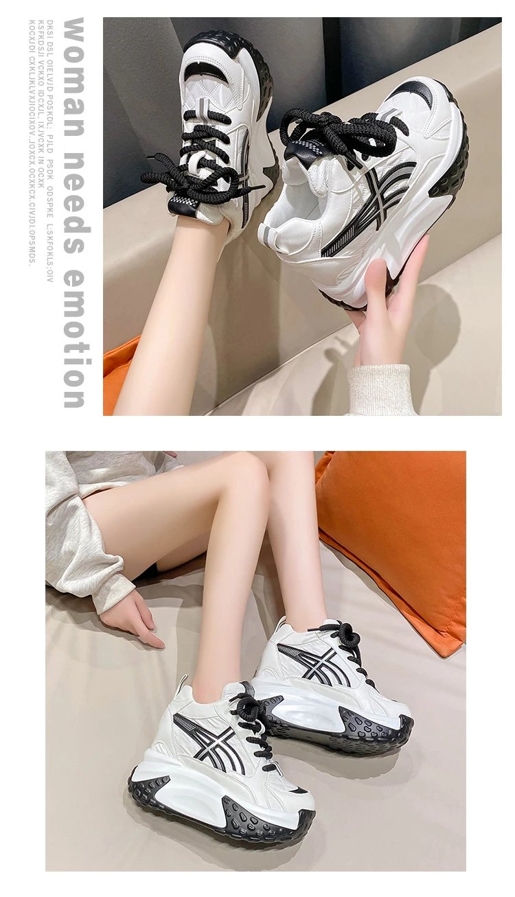 Women Platform Breathable Leather Shoes New Autumn Chunky Sneakers 10CM Wedge Hidden Heels Leisure Sports Casual Dad Shoes Woman