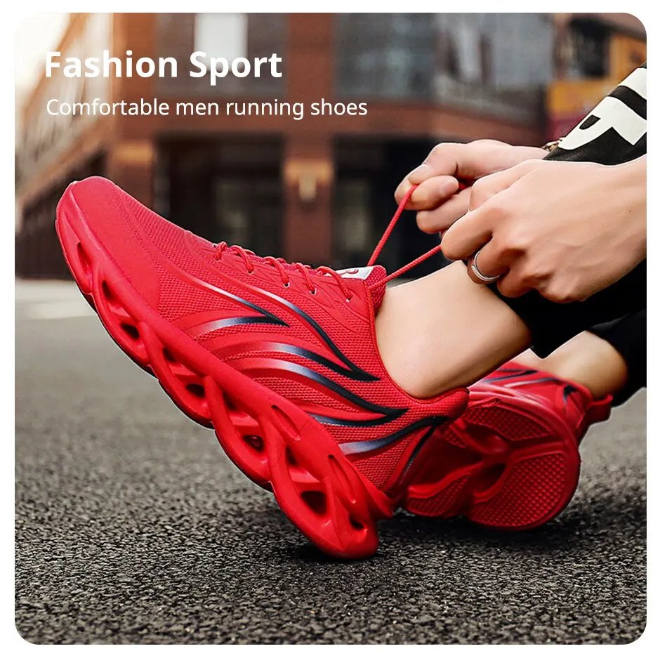 Fashion Running Shoes Men Flame Printed Sneakers Knit Athletic Sports Blade Cushioning Jogging Trainers Lightweight