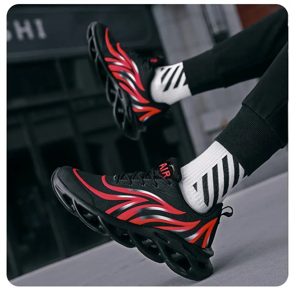 Fashion Running Shoes Men Flame Printed Sneakers Knit Athletic Sports Blade Cushioning Jogging Trainers Lightweight