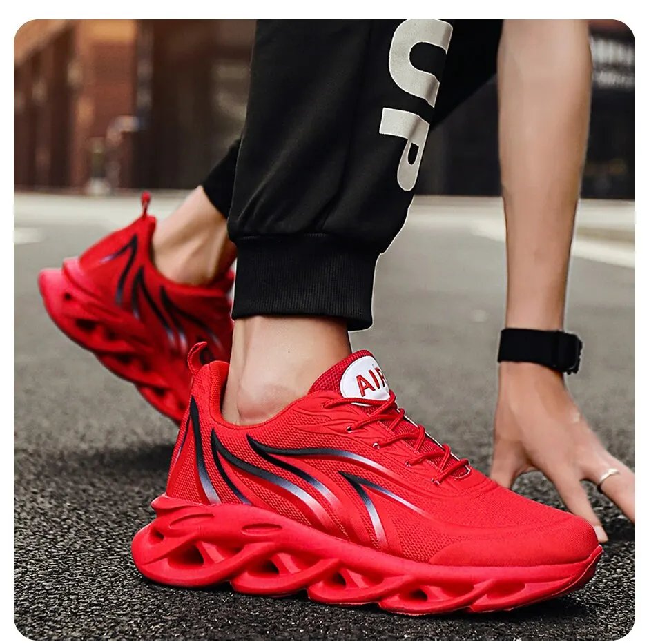 Fashion Running Shoes Men Flame Printed Sneakers Knit Athletic Sports Blade Cushioning Jogging Trainers Lightweight