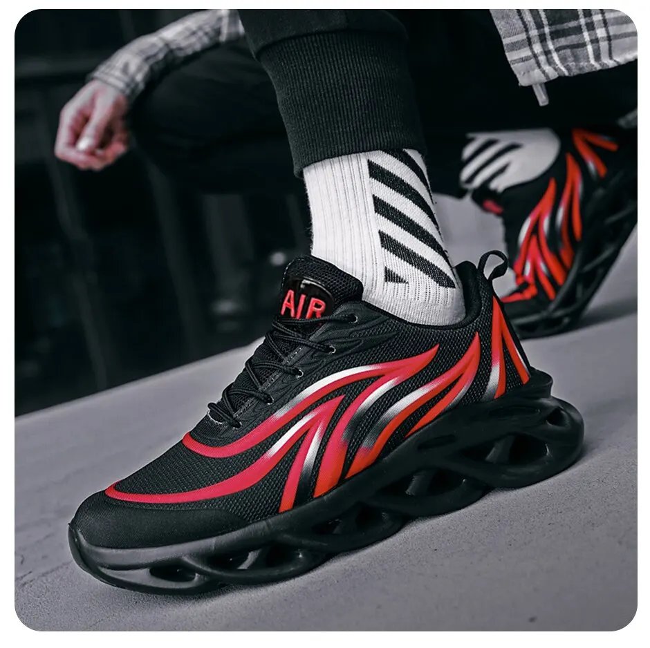 Fashion Running Shoes Men Flame Printed Sneakers Knit Athletic Sports Blade Cushioning Jogging Trainers Lightweight