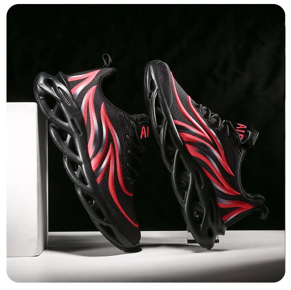 Fashion Running Shoes Men Flame Printed Sneakers Knit Athletic Sports Blade Cushioning Jogging Trainers Lightweight