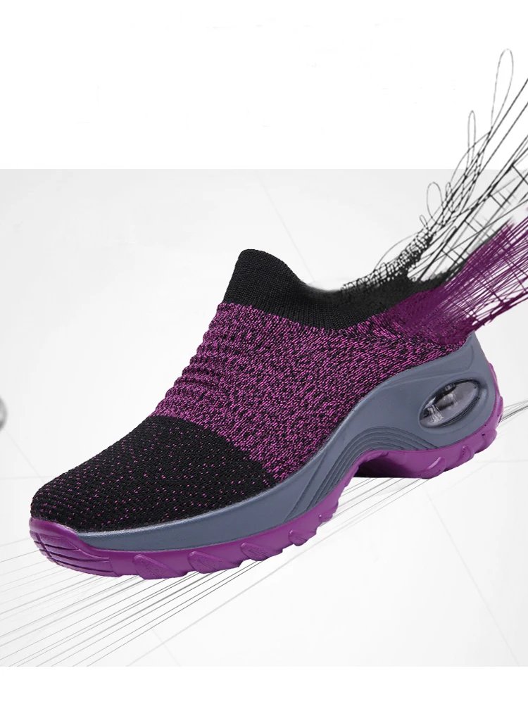 Women's Casual Sports Socks Sneakers Fashionable Thick Sole Air Cushion, Elevated Sloping Heel Rocking Shoes
