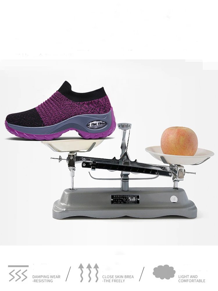 Women's Casual Sports Socks Sneakers Fashionable Thick Sole Air Cushion, Elevated Sloping Heel Rocking Shoes